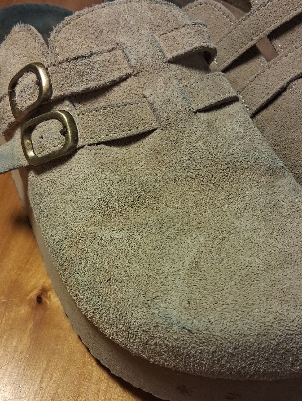 Project Cloud Memeory Foam Beige Suede Slip-On Clog Mules with Buckles Size 10 - Picture 3 of 10